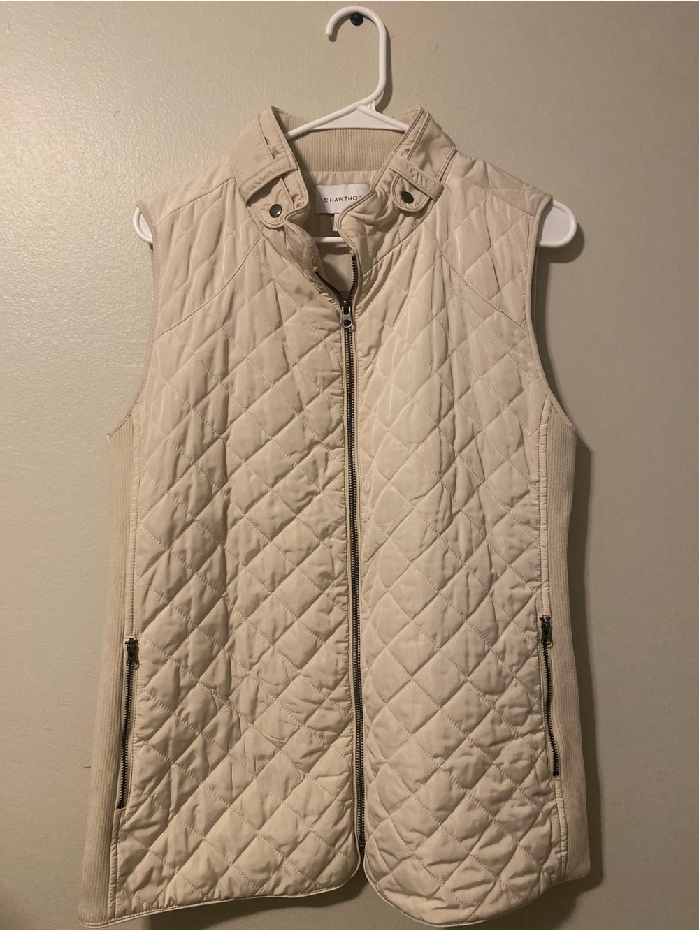 41 Hawthorn Moonbeam Quilted Vest Ribbed Sides XL Cream Puffer